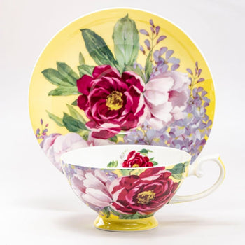 Bone China Peony Bloom Butter Tea/coffee Cups and Saucers, Set of 4