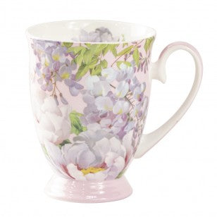 Bone China Peony Bloom Pink Footed Mug, Set of 4