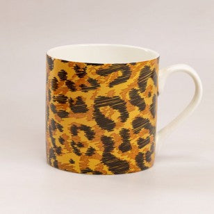 Brown Jungle Cat Bone China Coffee Mugs, Set of 4