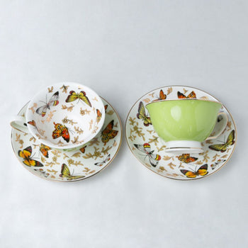 Butterfly With Green Teacup Saucer, Set of 4