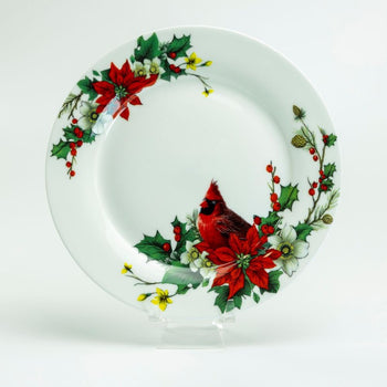 Cardinal Poinsettia Bone China Dessert Plates, Set of 4
