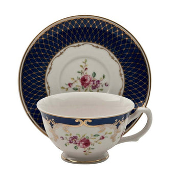 Navy Rose Teacups and Saucers, Set of 4