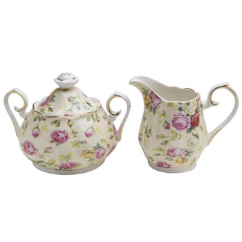 Cream Cottage Rose Chintz Sugar Creamer Set
