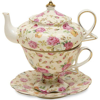 Cream Rose Chintz 4 Piece Tea for One