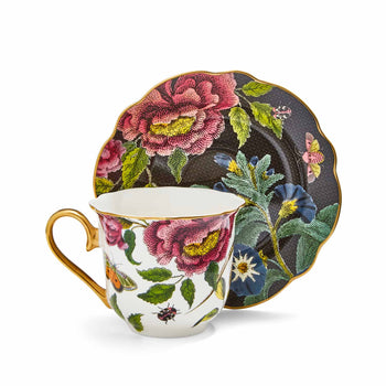Spode Creatures of Curiosity Dark Floral Teacup and Saucer (Snake/Black)