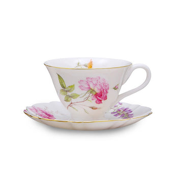 Dahlia Tea Cups and Saucers, Set of 4