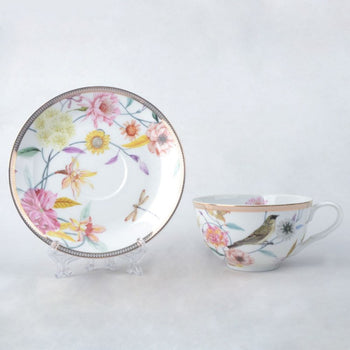 Daisy and Bird Lattee Cup Saucer, Set of 4