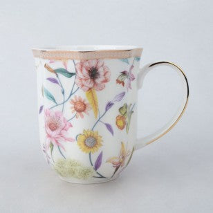 Daisy and Bird Scallop Mugs, Set of 4