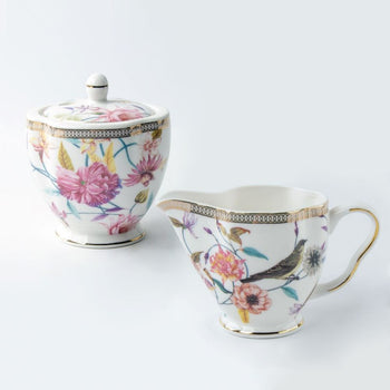 Daisy and Bird Scallop Sugar Creamer Set