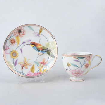 Daisy and Bird white background Tea/coffee Cup Saucer, Set of 4