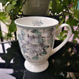 Dusty Blue Rose Footed Mug, Set of 4