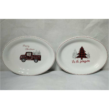 Farm house Christmas Truck and Tree Oval Platters, Set of 2