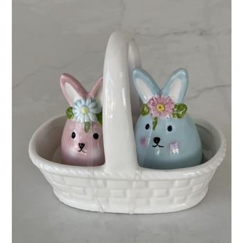 Floral Bunny 3 D Salt and Pepper Basket Set