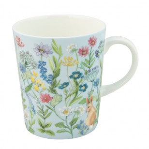 Forest Blue Bunny Bone China Mugs, Set of 4