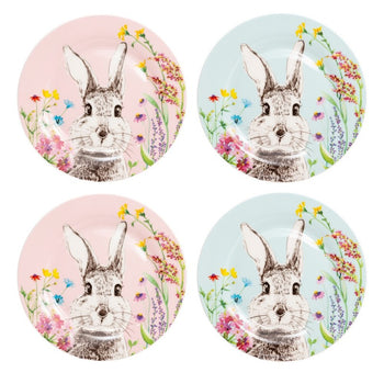 Forest Bunny Face Bone China Deseert Plates, Set of 4