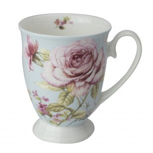 French Garden Blue Tea Footed Mugs. Set of 4