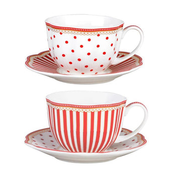 Red Josephine Tea/coffee Cups and Saucers Set, Set of 2