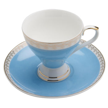 Gold Geo Blue Espresso Cup Saucer, Set of 4. Boxed