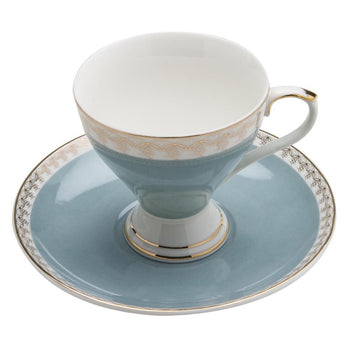 Gold Geo Light Blue Espresso Cup Saucer, Set of 4. Boxed