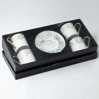 Gold Rose Espresso Cups and Saucers, Set of 4 Boxed