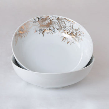 Gold Sunfloral Pasta Bowl, Set of 2