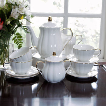 Gold White Scallop 11 Piece Tea Set
