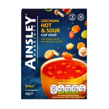 Ainsley Harriott Szechuan Hot & Sour Cup Soup. 3 Sachets 60g