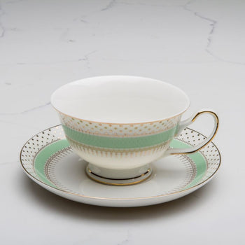 Green Gold Pin Dot Cup Saucers, Set of 4