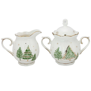 Green Pine Tree Sugar and Creamer Set