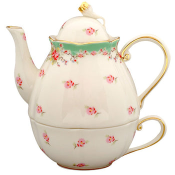 Green Vintage Rose 3 Piece Tea for One