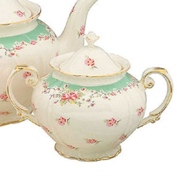 Green Vintage Rose Sugar and Creamer Set