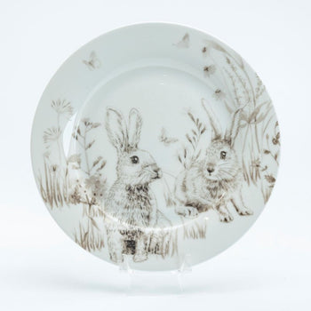 Grey Bunny Bone China Dessert Plates, Set of 4