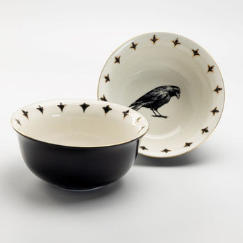 Halloween Black Raven Gold 6.5in Serving Bowl, Set of 4