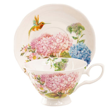 Hydrangea Everlasting Bone China Cups with Saucers, Set of 4