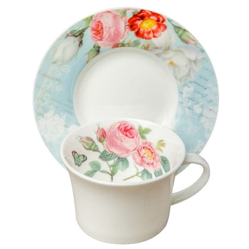 Liz Garden Blue Coffee Cups and Saucers, Set of 4