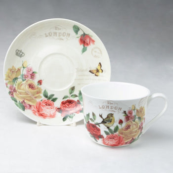 Liz Garden Yellow Jumbo Breakfast Cups and Saucers, Set of 2