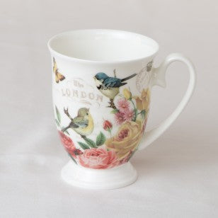 Liz Garden Yellow Rose Footed Mugs, Set of 4