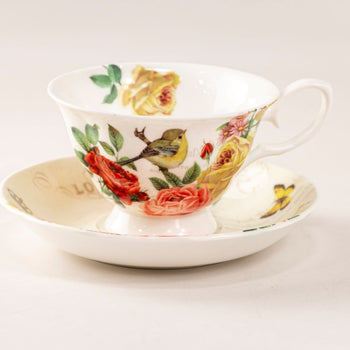 Liz Garden Yellow Tea Cups and Saucers, Set of 4
