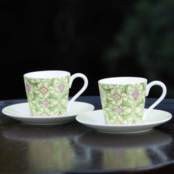 Lotus Vine Espresso Coffee Cup Saucer, Set of 4