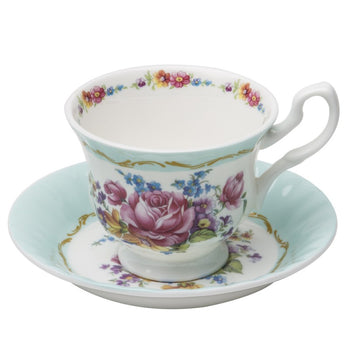 Marrie Rose Green Teacups and Saucers, Set of 4