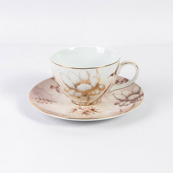 Metallic Lotus Garden Tea Cup Saucer, Set of 4