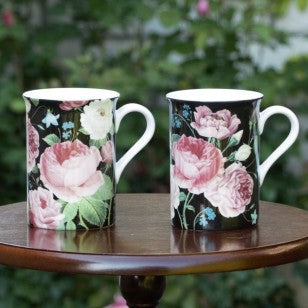 Midnight Victorian Rose Bone China Can Mugs, Set of 4