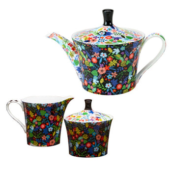 Modern Floral Black Bone China Teapot