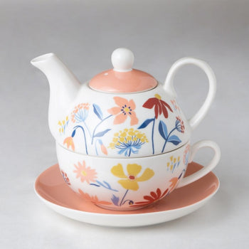 Modern Peach Color 4 Piece Tea for One