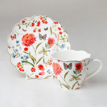 Orange Butterfly Garden Teacup Saucer, Set of 4