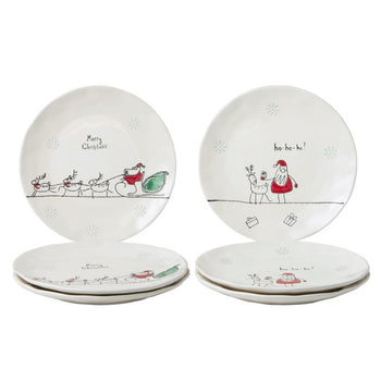 Organic Texture Santa/Reindeer and Santa/Sleight Salad Plates, Set of 6