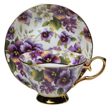 Pansy Gold Tea Cup and Saucer, Single Set