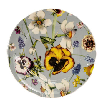 Pansy Grey Bone China Dessert Plates, Set of 4