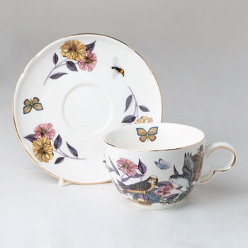 Parrot Garden Teacup Saucer, Set of 4
