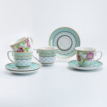 Peony Garden 2 ASST Teacup and Saucer, Set of 4